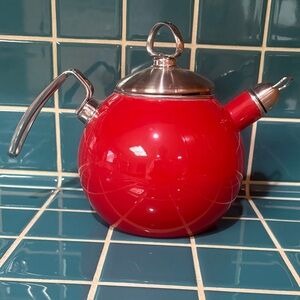 Elegant Red Teapot with Stainless Steel Accents